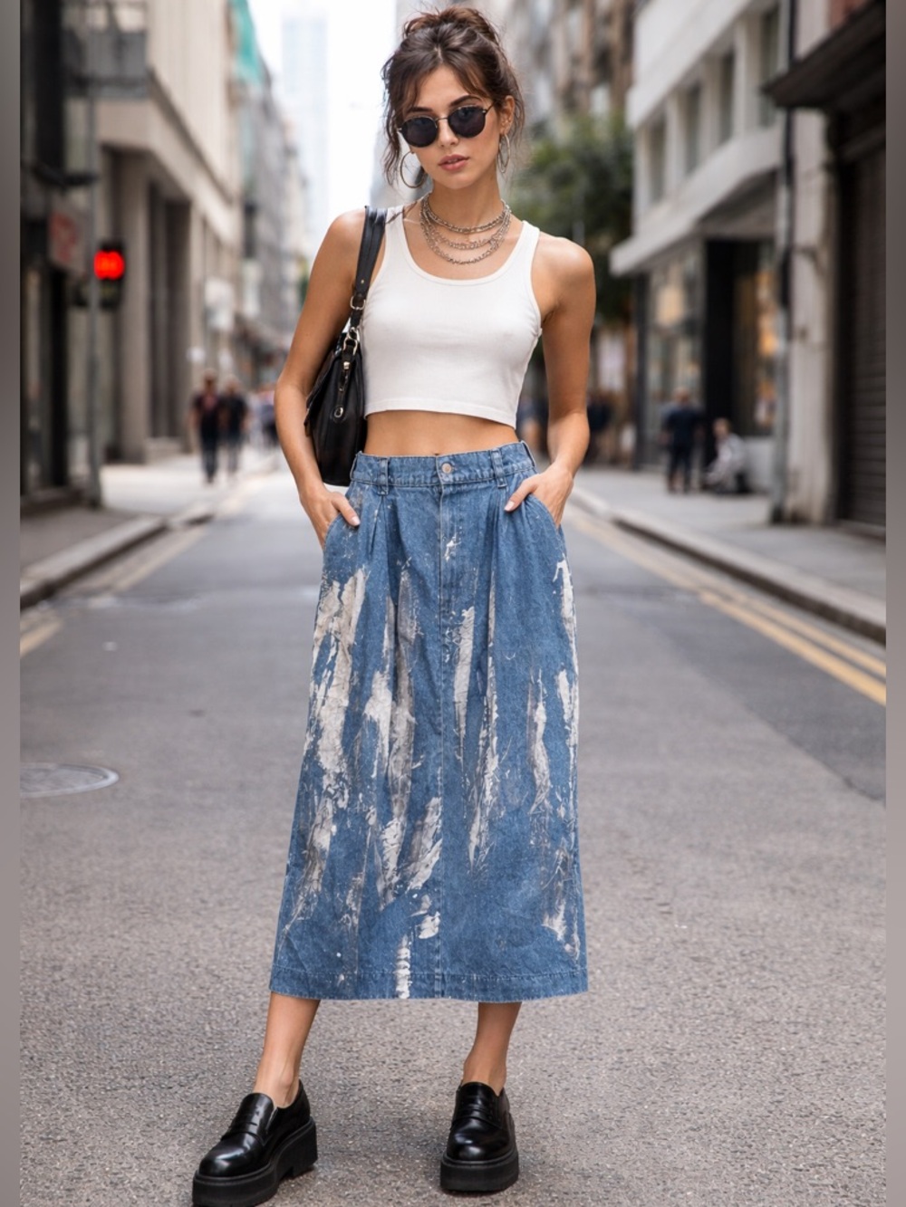 Urban Outfitters Urban Renewal Silver Metallic Brushed Denim Skirt | approx M
